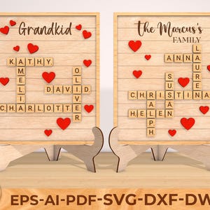 Personalisiertes Familien Name Zeichen, Kreuzworträtsel Scrabble Holzschild, Erste Mutter jetzt Oma Kreuzworträtsel, Benutzerdefiniertes Familien Kreuzworträtsel, Glowforge svg