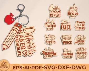 Teacher Keychain Svg Bundle,Teachers Quotes SVG,Teacher Keychain Sayings,Teachers Keychain Cut files for Cricut,Laser cut file, Teacher gift