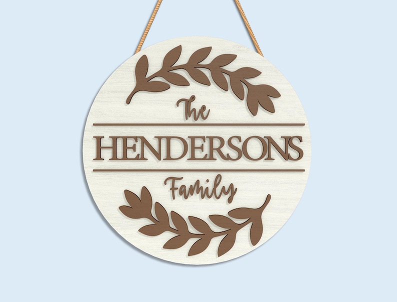 Personalized Floral Family Name Door Sign SVG, Round Wood Plaque DXF ...
