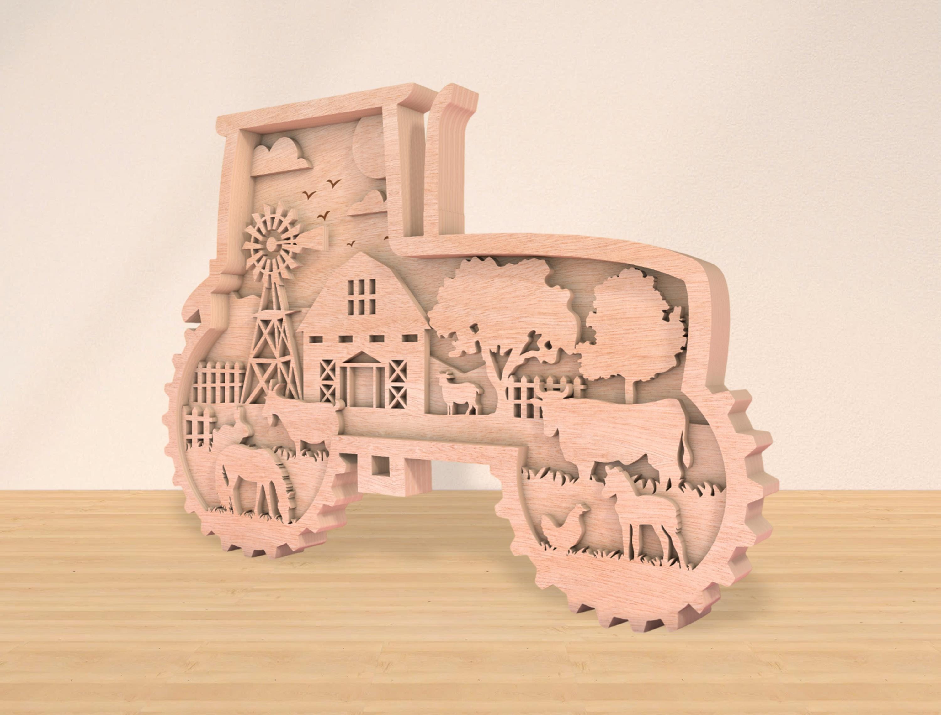 Multilayer Sign Tractor Multilayer Tractor Farmhouse SVG Laser Cut Files, Farm Tractor SVG, 5 ...