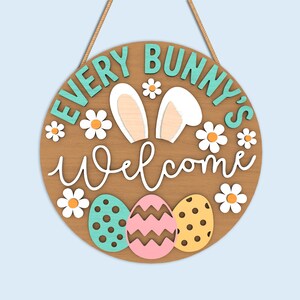 Easter Round Sign SVG Bundle, He Is Risen Door Hanger, Bunny Welcome Easter Decor, bunny easter svg, christian easter, Laser Cut Files image 6