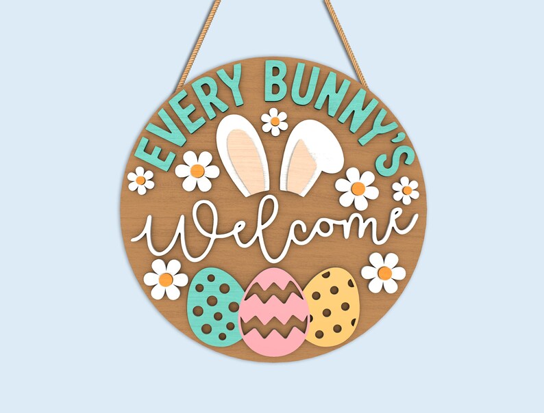 Easter Round Sign SVG Bundle, He Is Risen Door Hanger, Bunny Welcome Easter Decor, bunny easter svg, christian easter, Laser Cut Files image 6