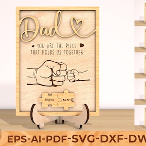 Gepersonaliseerde vaderdag puzzelteken SVG, familiehanden ondertekenen svg, cadeau voor papa, vaderdagcadeaus svg, Glowforge svg-bestanden, lasergesneden bestanden