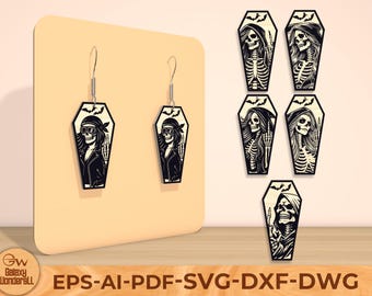 Coffin Skeleton Earrings SVG Bundle: Laser Cut Halloween Design (Digital File)