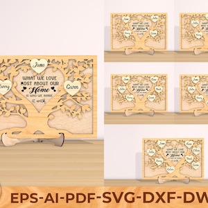 Decoração de suporte de coração de árvore genealógica personalizada SVG, Árvore da vida SVG, Suporte decorativo de madeira 3D, Arquivos de corte a laser SVG Glowforge
