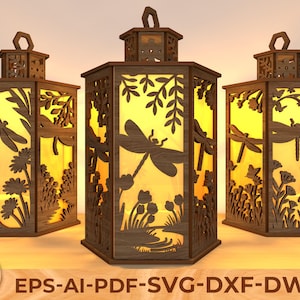 Dragonfly Lantern SVG , Wildflower Laser Cut Light Box File, Nature Scene Glowforge Template, Floral Lantern Digital Download