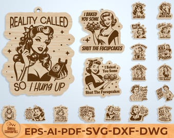 Funny Retro Ornament SVG, Sassy Pinup Woman Laser Cut File, Sarcastic Adult Humor Wood Ornament DXF, Digital Download