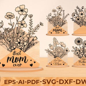 Beste moeder ooit Svg, Moederdag bloemen enveloppen lasergesneden bundel, Moederdag teken SVG, cadeau voor moeder SVG, Glowforge-bestanden