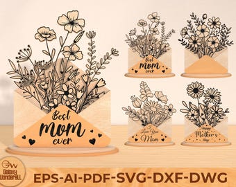 La mejor mamá del mundo SVG, paquete de sobres florales cortados con láser para el día de la madre, letrero SVG para el día de la madre, regalo para mamá SVG, archivos Glowforge