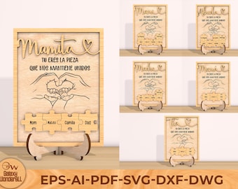 Spanish Mom Puzzle Sign SVG, Madre Tu Eres La Pieza Que Nos Mantiene Unidos, Family Puzzle Gift for Mom, Laser Cut File, Digital Download