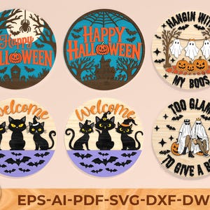 Halloween Laser Sign Bundle, Round door hanger, Fall welcome sign svg, Glowforge laser file, Cricut cut file, Silhouette, Digital download