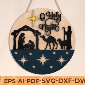 O Holy Night kerststal SVG, lasergesneden kerstornamentbestand, christelijke religieuze Cricut Glowforge ontwerp