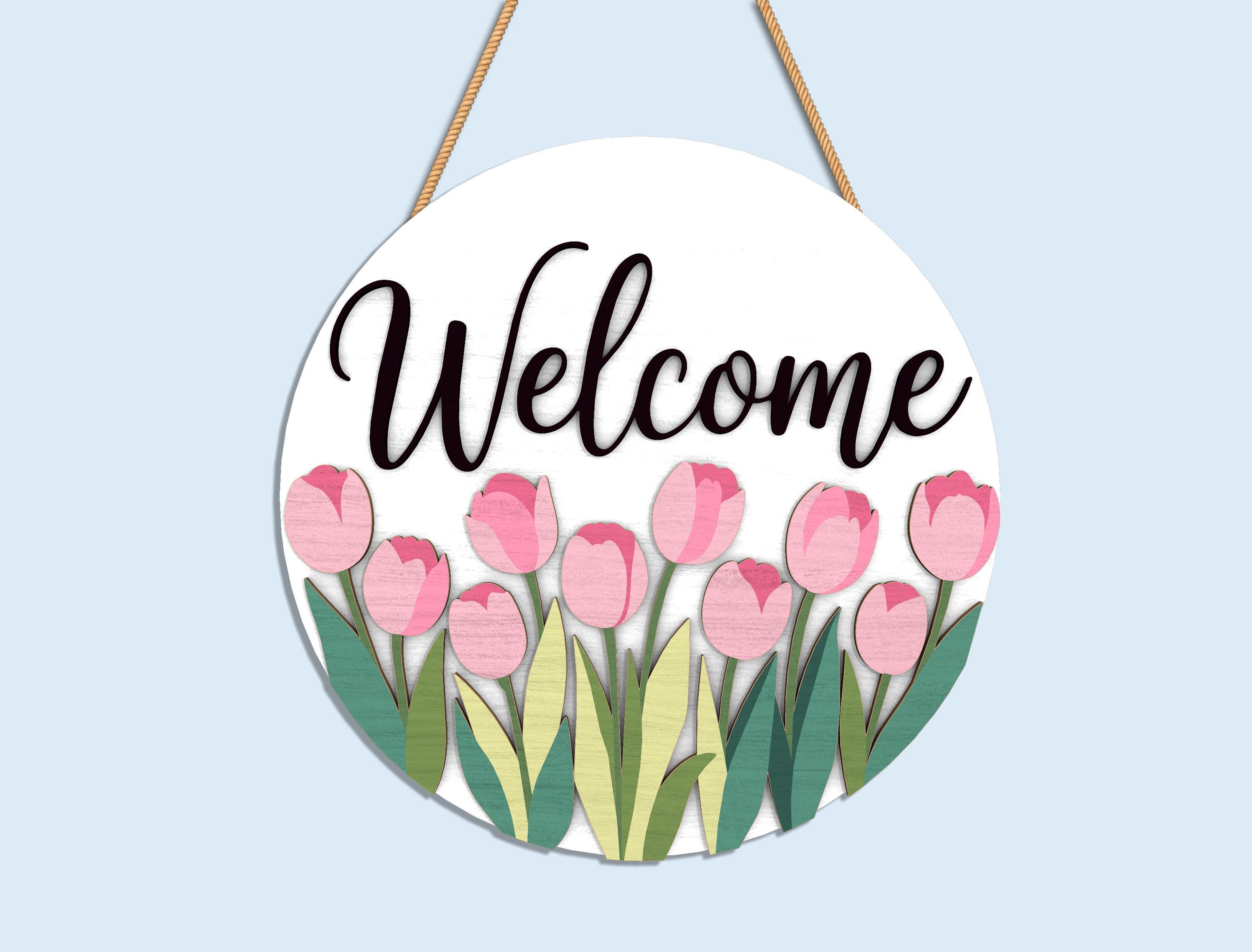 Spring Round Sign SVG Bundle, Welcome Door Hanger Laser Cut Files ...