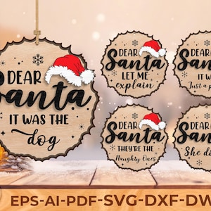 Funny Dear Santa Ornament SVG: Christmas Laser Cut Files (Digital Download)
