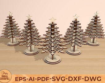 Laser Cut Wooden Christmas Tree SVG: 3D Holiday Decor Template (Digital File)