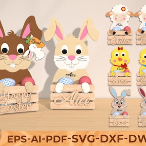 Cesta de conejito de Pascua personalizada con texto en inglés "svg", cesta de Pascua con texto en inglés "svg", caja de golosinas de Pascua con texto en inglés "svg", cesta porta huevos con texto en inglés "svg", cesta de Pascua cortada con láser