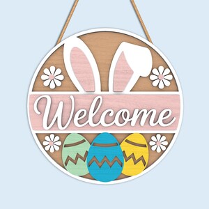 Easter Round Sign SVG Bundle, He Is Risen Door Hanger, Bunny Welcome Easter Decor, bunny easter svg, christian easter, Laser Cut Files image 5