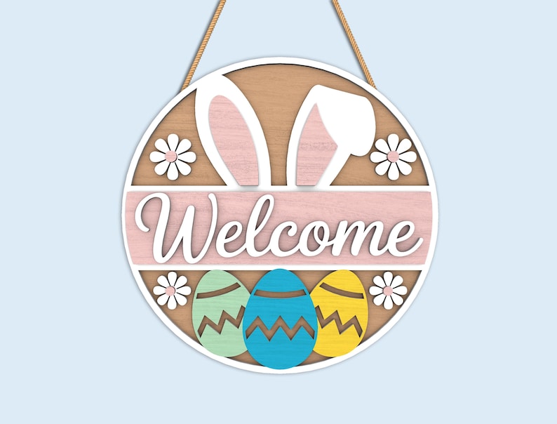 Easter Round Sign SVG Bundle, He Is Risen Door Hanger, Bunny Welcome Easter Decor, bunny easter svg, christian easter, Laser Cut Files image 5