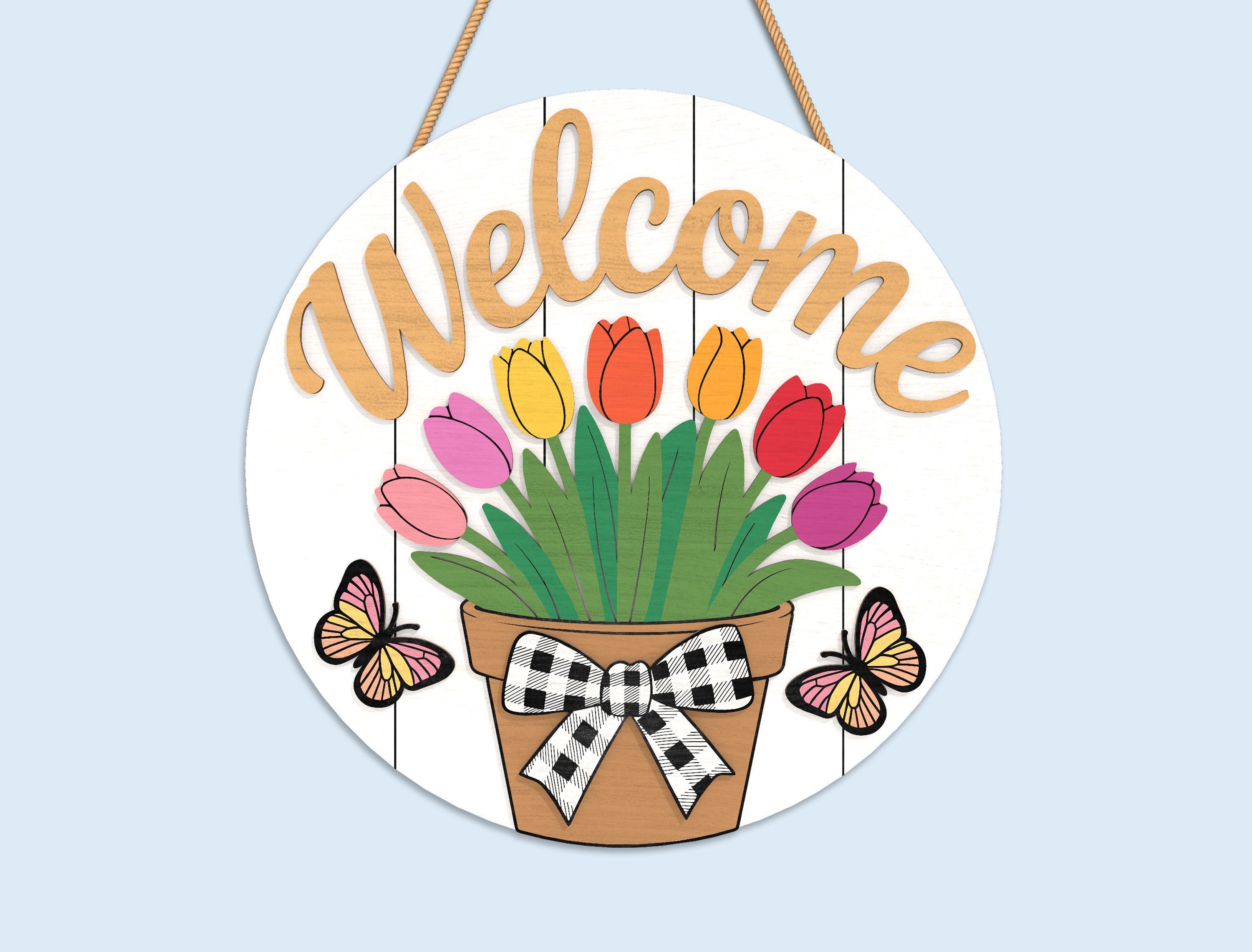 Spring Welcome Round Sign SVG Bundle, Floral Farmhouse Door Decor ...