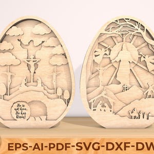 Religiöse Osterdekoration, Auferstehung Ei Decor Aufbewahrung, Ostern geschnitten Datei, Holzkreuz, Stehendes Ostern Ostergeschenk