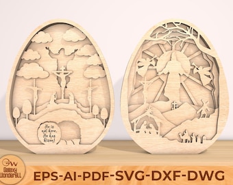 Religious Easter Decorations, Resurrection Egg Decor Svg, Easter layered cut file, Wood cross, Standing Easter Easter Gift