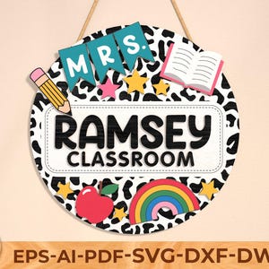 Sala de aula retrô personalizada svg, cabide de porta redondo svg, presente para professor, svg escolar, svg retrô descolado, arquivo laser Glowforge, svg para download digital