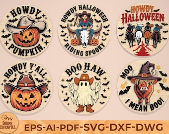 Cowboy Halloween dörrskylt bunt: Pumpa spöke SVG klippfiler