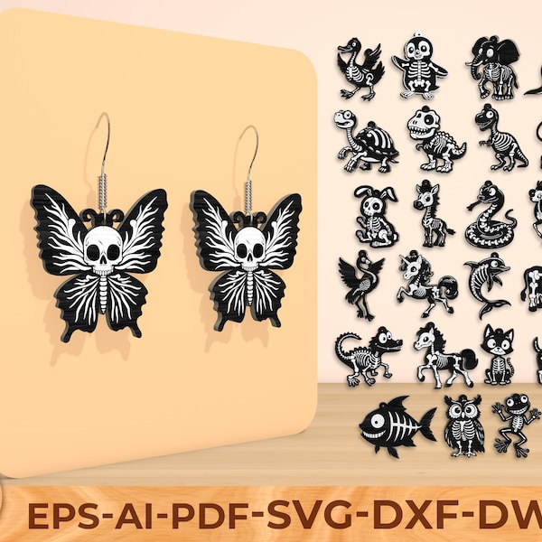 Animal Skeleton Earrings SVG: Laser Cut Halloween Design (Digital File)
