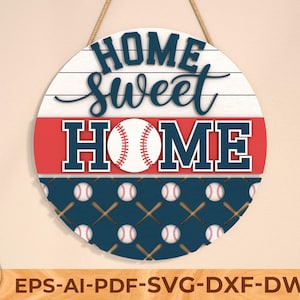 Home Sweet home Baseball Softball, Türschild rund, Cricut, Baseball Türschild Schneidedatei, digitaler Download, Glowforge Laserschnittdatei