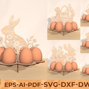Bundle Laser-Schnitt-Svg-Datei Glowforge, Osterhase Eihalter, Hasendekoration Laserschnitt-Svg-Datei, Glowforge