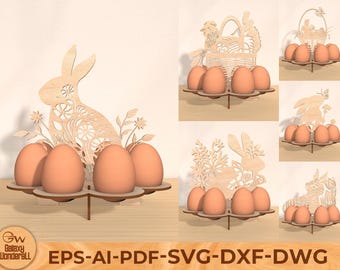 Laser Cut Easter Egg Holder SVG Bundle: Bunny Stand (Digital File)