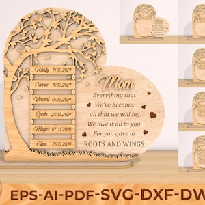 Stamboom gepersonaliseerde boom hart lasergesneden, boom met hart SVG, Moederdag cadeau decor, stamboom teken svg, Glowforge svg-bestanden