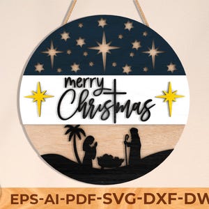 Merry Christmas Nativity SVG , Laser Cut Ornament File ,  Christian Christmas Scene for Cricut & Glowforge