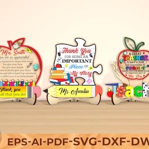 Cartello insegnante personalizzato in formato SVG, regalo di apprezzamento per l'insegnante con fiore a forma di matita in formato SVG, felice festa dell'insegnante in formato SVG, file SVG Glowforge, file tagliati al laser