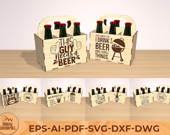 Bierhouder lasercut bundel svg, bierbus laserpatroon, vaderdagcadeau, decoratieve houten kist, flessenhouder vak SVG, fles stapelbak