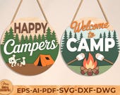Happy Campers Retro SVG: Round Door Hanger Laser Cut File (Digital Download)