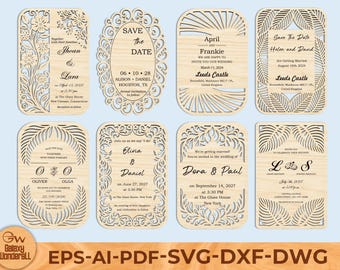 Wedding Invitation SVG Bundle, Save the Date Laser Cut Cards, Layered Floral & Elegant Template, Laser Cut Files for Glowforge