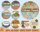 Succulent Welcome Sign Laser Cut SVG, Cactus Door Hanger DXF, Front Door Plant Decor, Funny Welcome Succas Sign, CNC Laser Files Gift Set