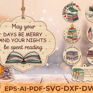 Book Ornament SVG, Book Lover Ornament Laser Cut File, Reader Ornament SVG, Book Lover Ornament Bundle, Laser Cut File, Digital Download