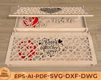 Boxed Rose, Wooden Rose svg, Mothers Day svg, Mothers Day Laser Cut SVG Files, Glowforge Gift Box and, Vector Files For Laser Cutting