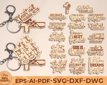 File di taglio laser per portachiavi religiosi, portachiavi con croce, regali religiosi, file di taglio della fede in formato SVG, file di taglio laser di Gesù, file di taglio laser Glowforge