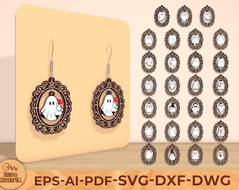 Ghost Earrings SVG: Halloween Dangle Earrings, Laser Cut Files