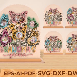 Marco de fotos personalizado, regalo de flores para el día de la madre, marco de fotos personalizado para el jardín de la abuela, foto de Lil Garden, Svg, Glowforge