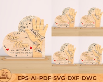 Personalized Mother Hand Heart Stand Decor SVG: Laser Cut Files