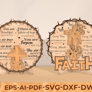 Religious Cross Sign SVG, Faith Svg, Bible Quote Svg, Laser Cut Files, Crown of Thorns SVG, Laser Cut Files