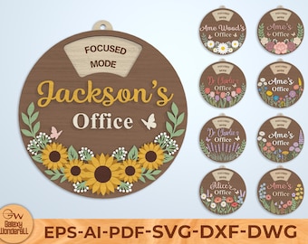Personalized Office Status Spinner SVG, Custom Door Sign Laser Cut File, Work Mode Rotating Sign, Floral Office Decor, Digital Download
