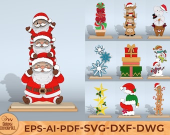Puede incluir: Una colección de recortes con temática navideña, que incluye una pila de Papá Noel, bastones de caramelo, copos de nieve, regalos, muñecos de nieve, estrellas, gorros de Papá Noel y hombres de jengibre. Los recortes son de varios colores.