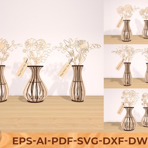 Paquete SVG de 51 flores, ramo de flores silvestres para mamá, flores de madera, regalo para el Día de la Madre, archivos de descarga digital Cricut Glowforge cortados con láser
