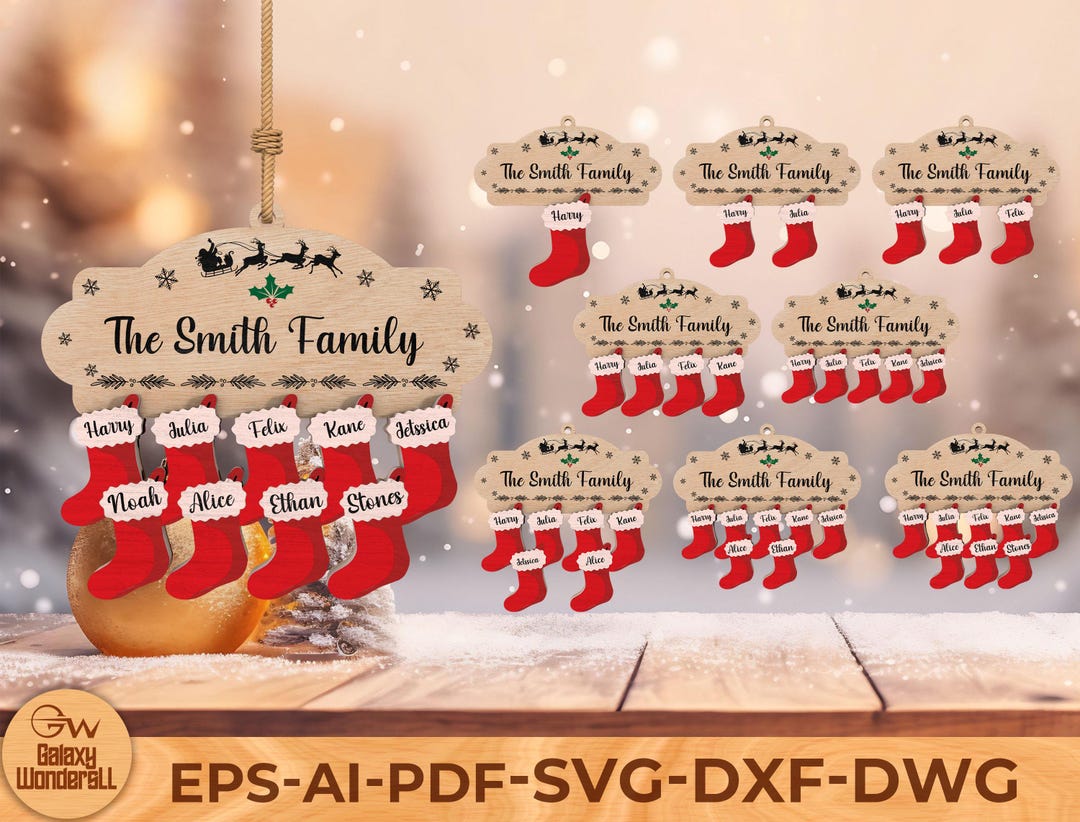Personalized Christmas Stocking Family Sign SVG Laser Cut File - Etsy
