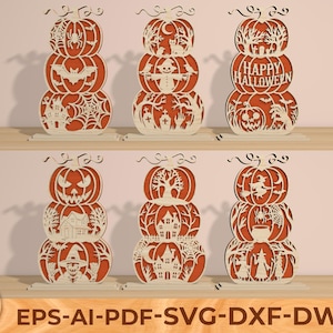 Halloween Stacked Pumpkins Bundle svg, Pumpkin Halloween template svg, Halloween scene svg, Halloween Laser Cut Files, Glowforge svg files